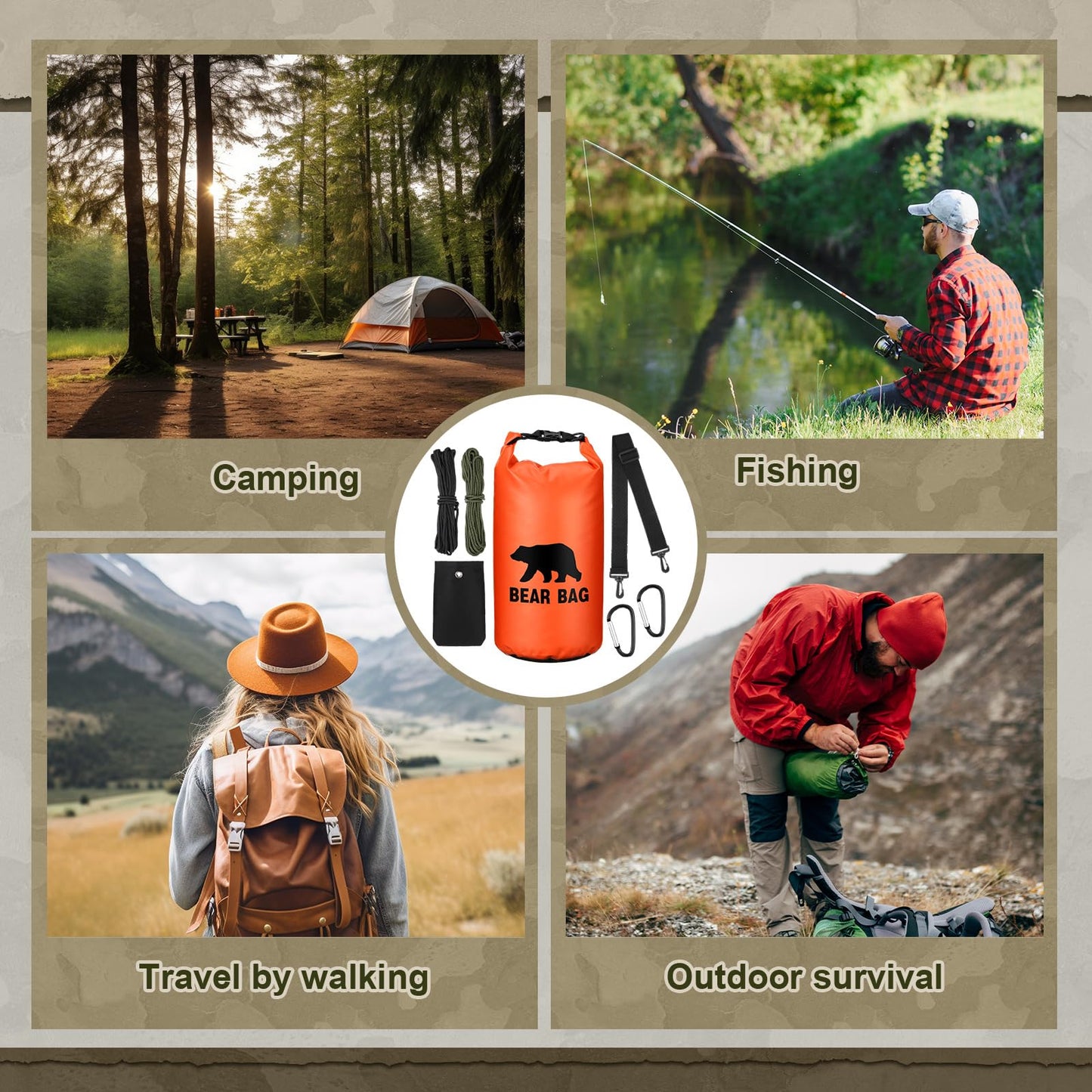 Foilswirl 1 Set Bear Food Bag for Camping Ultralight Food Hanging System Includes Waterproof Bear Bag, Nylon Ropes, Hooks for Camping Backpacking(20 L,Orange)