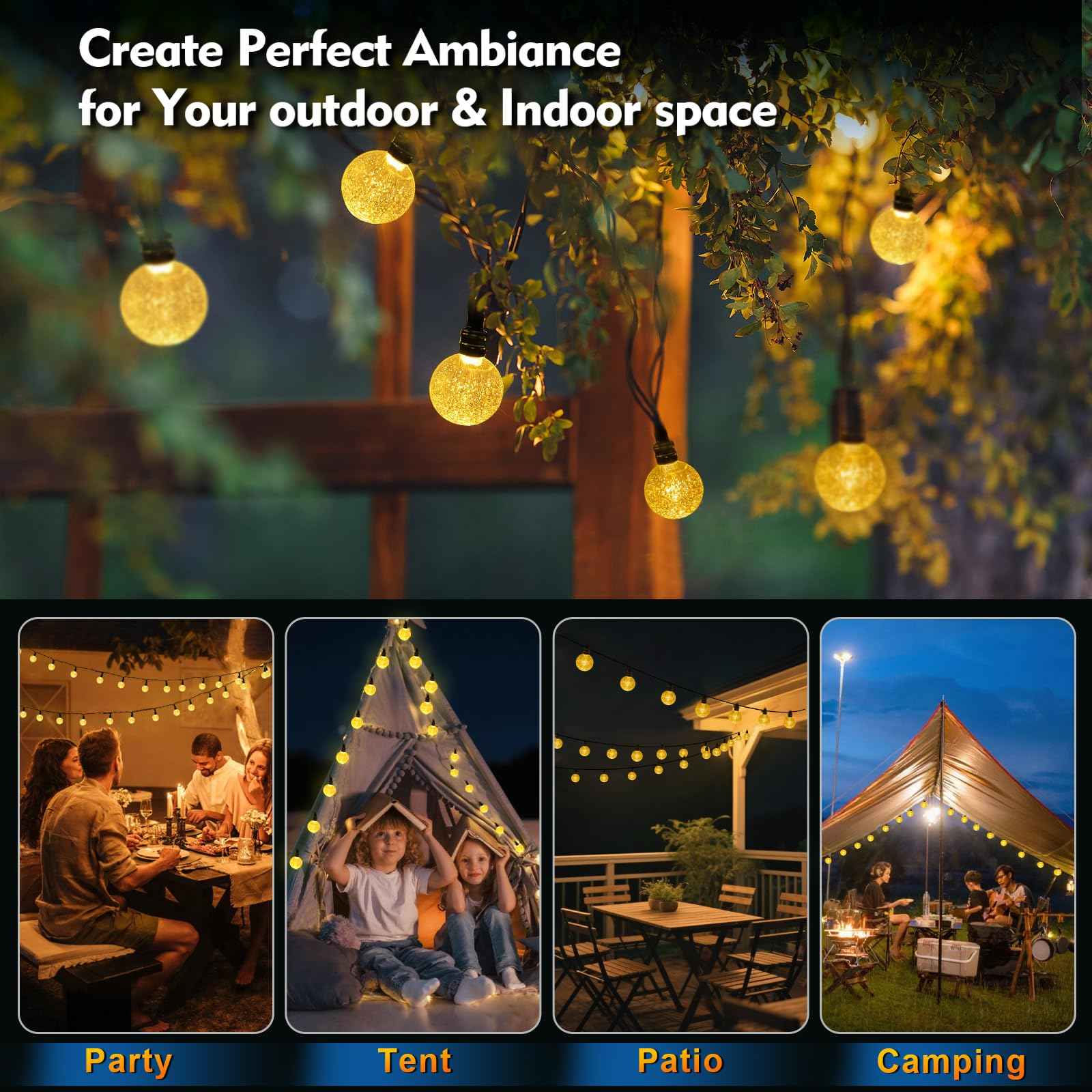 SMY Lighting 16FT Rechargeable Battery Operated 30 LED Crystal Globe String Lights Outdoor/Indoor, Patio Hanging Lights with Remote Timer,Waterproof 8 Lighting Modes for Camping Garden Christmas Décor