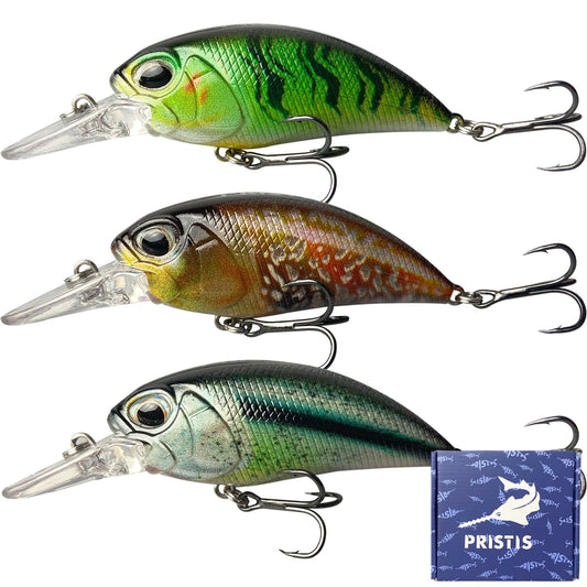 Pristis Lifelike Fishing Plugs for Bass Muskie Walleye, Slow Sinking Swimbaits for Saltwater Freshwater, Shallow Deep Diving Crank Hard Baits Lure Set with Reinforced Treble Hooks for Pike Crappie