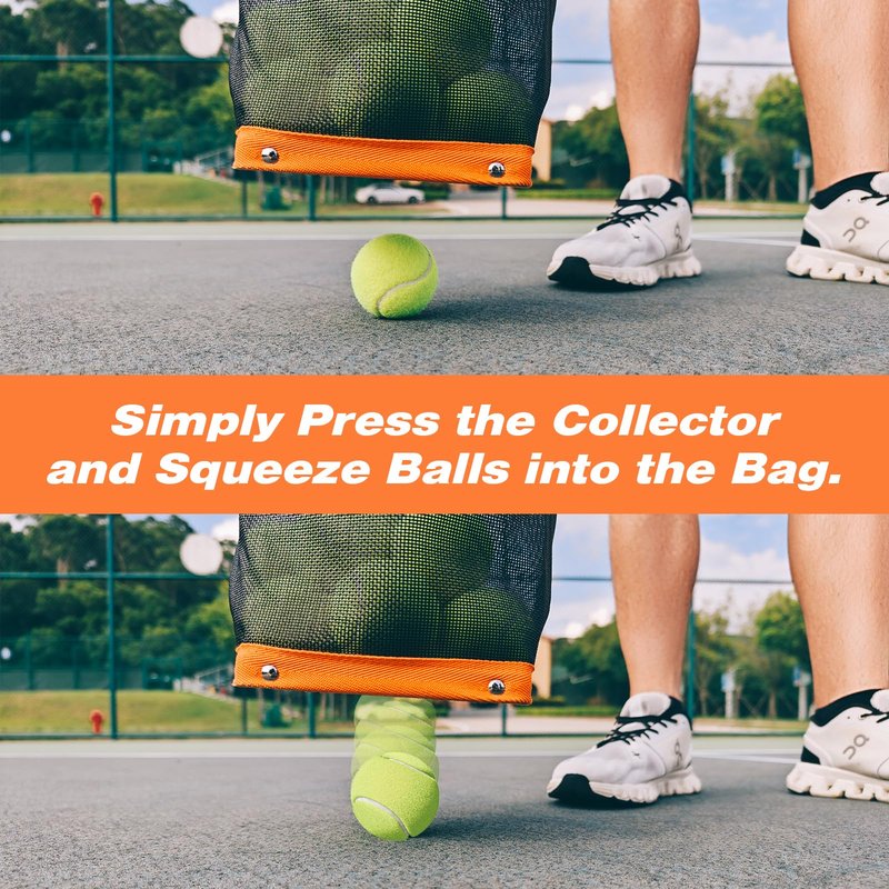 ZUKNC Lightweight Tennis Ball Hopper – Holds 50+ Tennis Balls or 40+ Pickleballs | Durable & Portable Adjustable Tennis Ball Picker | Great for Hard Court, Clay, Grass, Car Trunk (Orange)