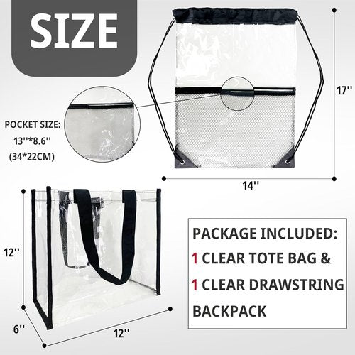 Clear Drawstring Bags by [Brand Name] - Stadium Approved Transparent Tote Bags for Events | 2-Pack