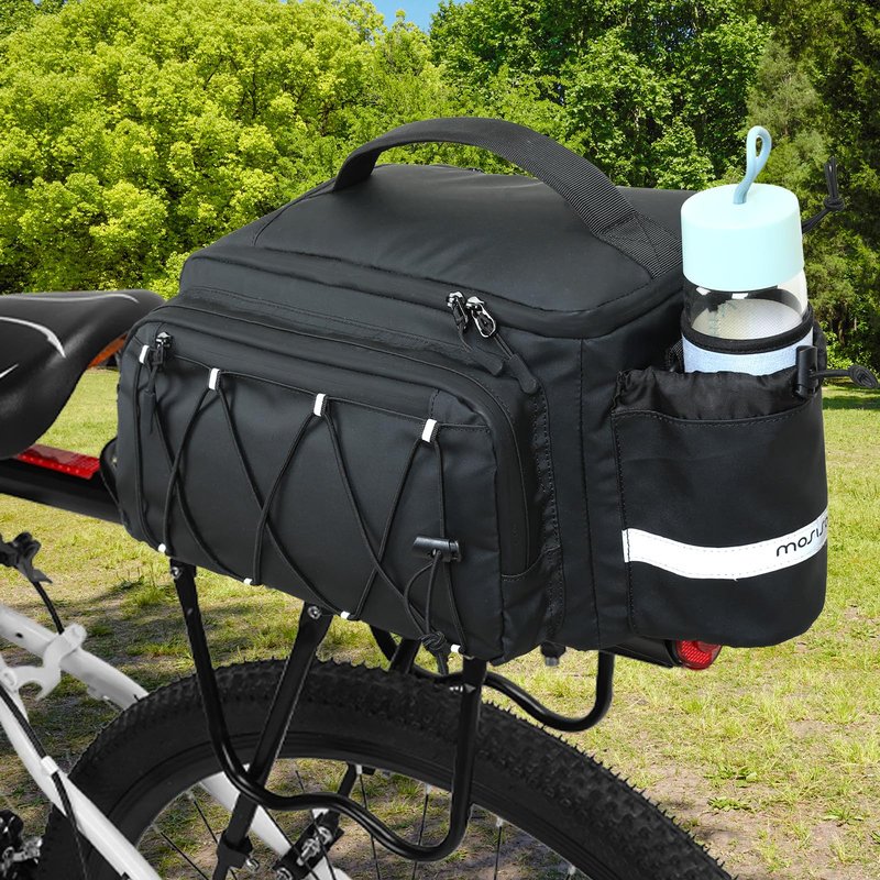 MOSISO Bike Rack Bag,10L Bike Trunk Handbag Waterproof Bicycle Rear Seat Saddle Pouch with 2 Side Pockets, Cycling Storage Luggage Pouch with Rain Cover&Shoulder Strap for MTB Bicycle E-Bike, Black