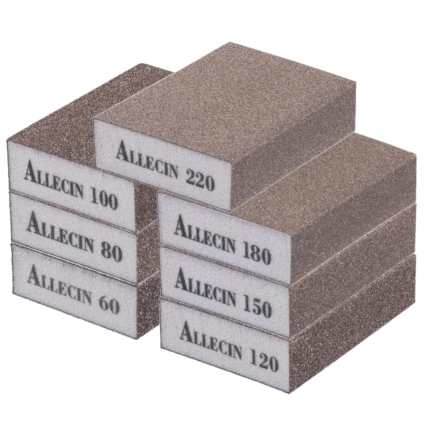 ALLECIN Sanding Sponge 60 80 100 120 150 180 220 Grit Reusable and Washable Wet Dry Sand Block Coarse Medium Fine Sandpaper Blocks for Wood Drywall Metal Crafts (Pack of 7 Pcs)