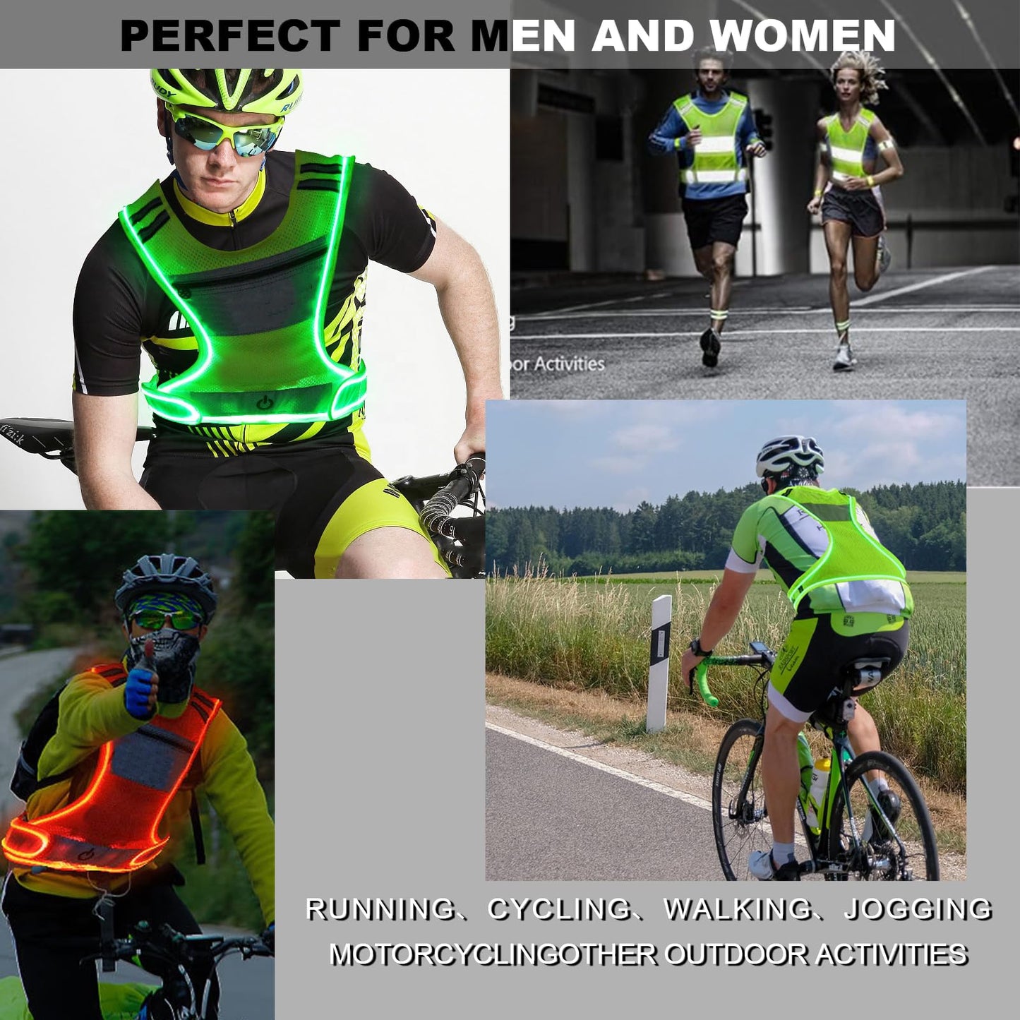 Shaiensaftey LED Safety Reflective Vest, USB Rechargeable Running Reflector Gear with Storage Pocket, Adjustable Vest