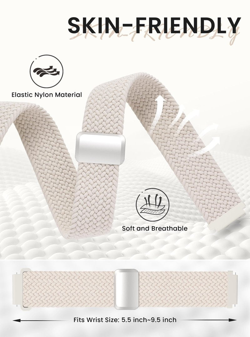 Yeahxing Bands for Fitbit Versa-2 Band - Nylon Braided Stretchy Magnetic Clasp Breathable Replacement Strap for Fitbit Versa 2 / Versa/Lite/SE Watch Accessories for Women Men