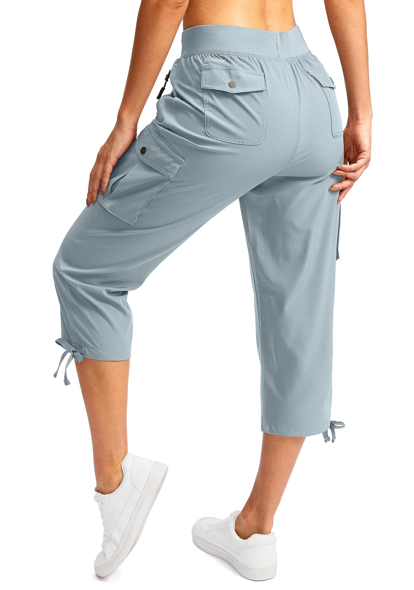 Soothfeel Women's Cargo Capris Pants with 6 Pockets Lightweight Quick Dry Travel Hiking Summer Pants for Women Casual (Light Grey, XXL)
