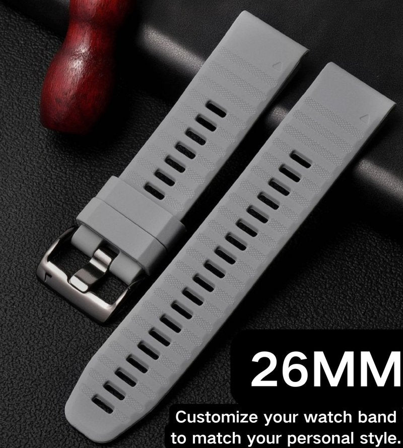 OUTVI 26mm watch band compatible with garmin fenix 5x 6x Pro 7x 3 hr rugged silicone quick fit 26 strap replacement for Epix Pro Gen 2 51mm Enduro 2 Descent Mk1 Mk2 Mk2i Mk3i tactix men women Grey