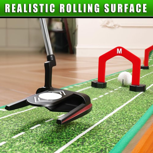 CHAMPKEY Premium Wooden Golf Putting Mat with 3 Golf Putting Gates - Realistic Putting Surface Simulates Real Golf Putting Green - Improve Putting Accuracy and Challenge