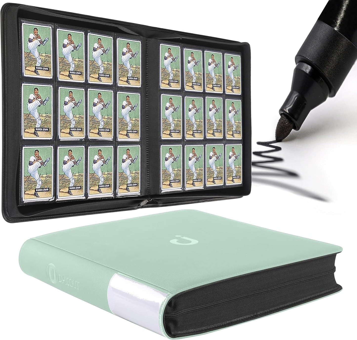 Premium Card Binder - 12 Pocket Fits 1200 Cards | 3X4 Ringless Design with Sleeves in Asakusa Green