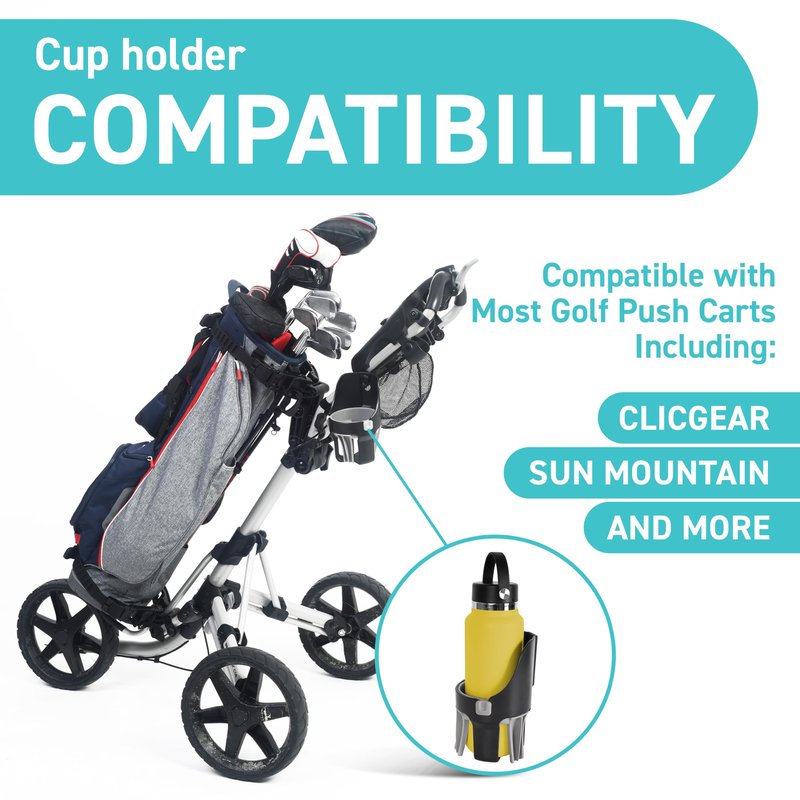 Tributary Brands Golf Push Cart Cup Holder Compatible with Clicgear, Sun Mountain, Bagboy and More. Golf Push Cart Accessories- Large Size