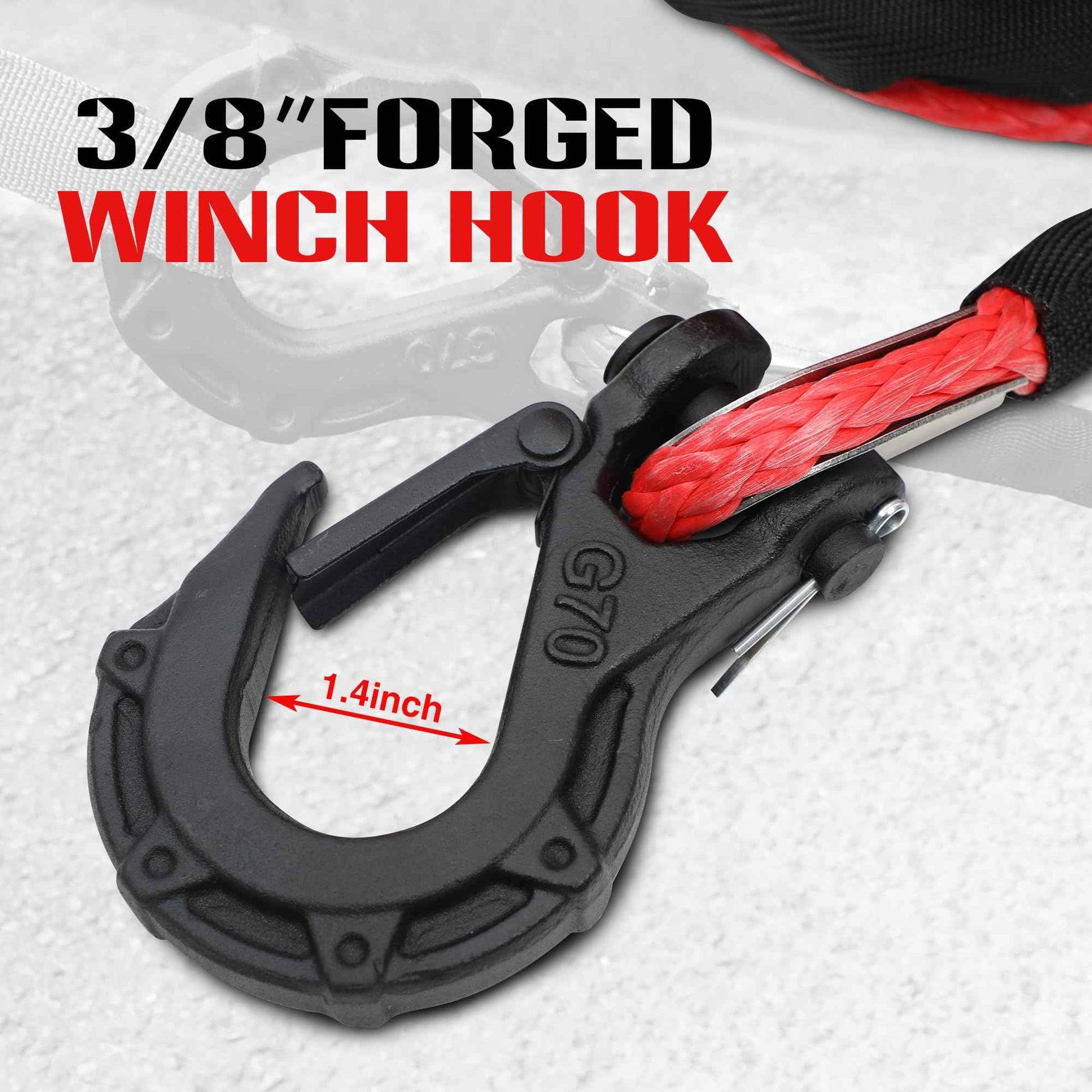 XPV 3/8" x 100ft Synthetic Winch Rope 23,809lbs Dyneema Winch Line Cable Rope with Hook and Sleeve Protection Red