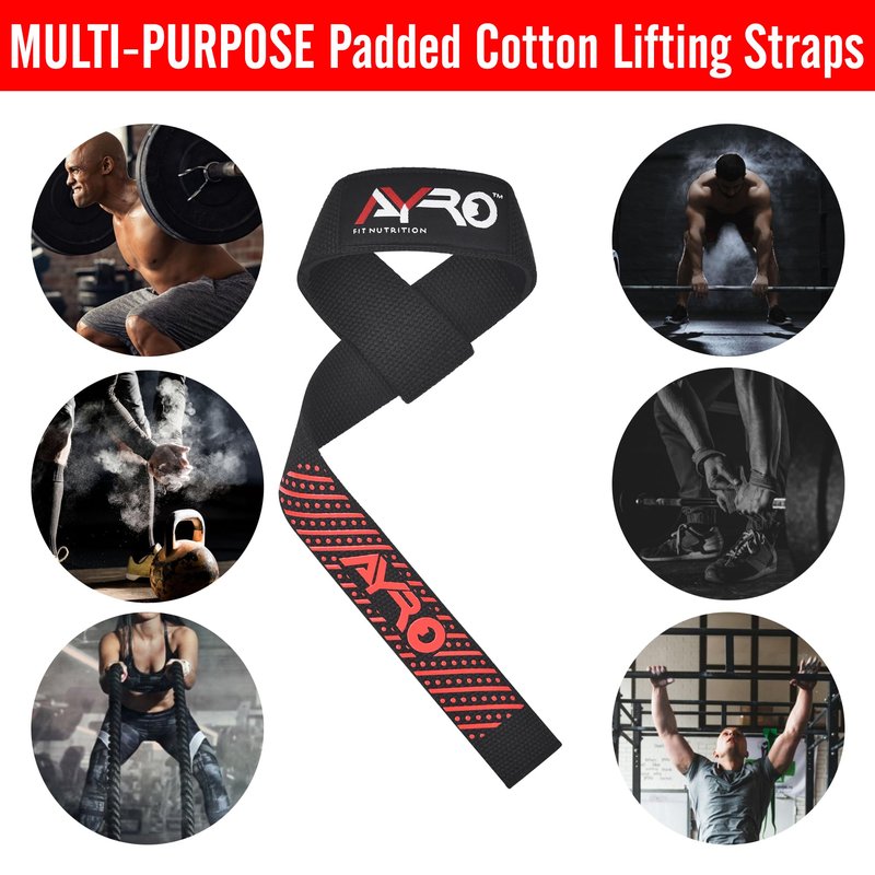AYRO Lifting Wrist Straps for Weightlifting, Bodybuilding, Powerlifting, Strength Training (Black)