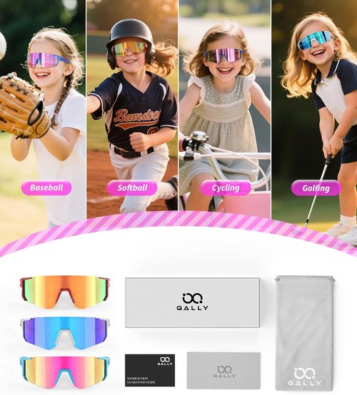 Kids Sunglasses - UV Protection Youth Baseball & Softball Glasses for Ages 4-14 | 3-Pack