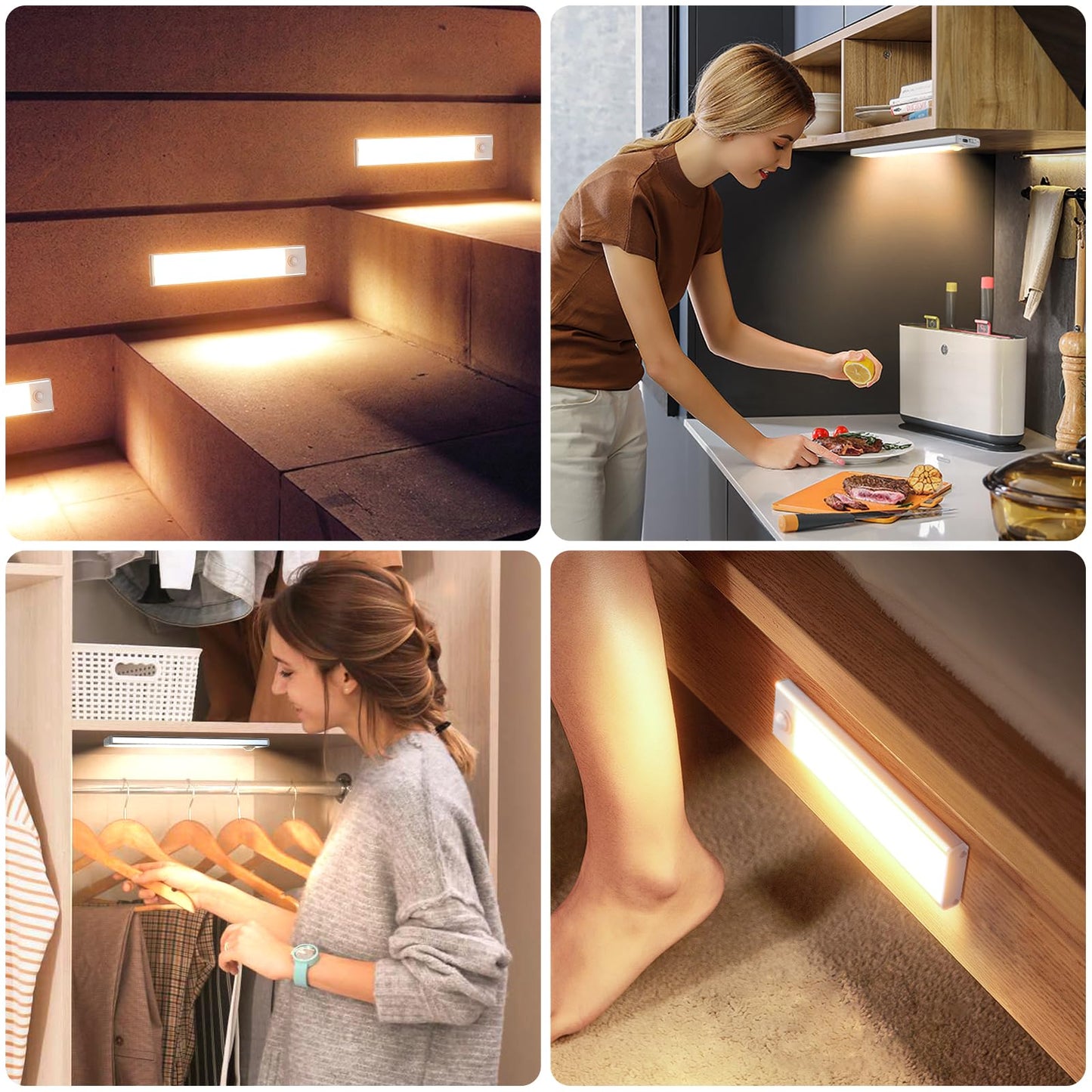 6 Pack Under Cabinet Lights Wireless, 50 LED Motion Sensor Light Indoor Rechargeable Magnetic Closet Lights Battery Operated, Under Counter Lights for Kitchen, Wardrobe, Stairs, Warm Light