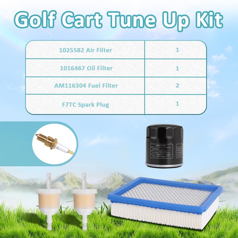 Podoy Golf Cart Tune Up Kit Compatible with Club Car DS 1992-2004 4-Cycle Gas Cart with FE290 FE350 Engines 1015426 1016467 41016467 1013684 1014522 102003201Air Oil Fuel Filter and F7TC Spark Plug