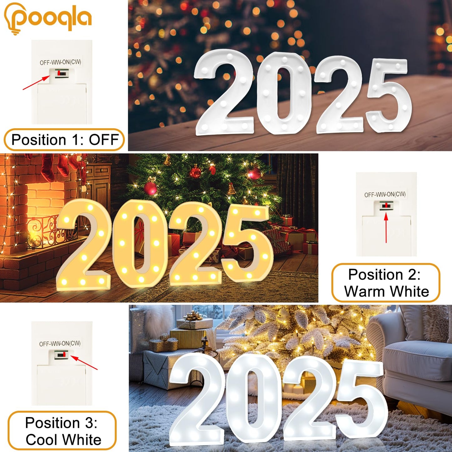 Pooqla LED Light Up Numbers, Warm White and Cool White Decorative Lighted Marquee Numbers, Light Up Numbers for 1st Birthday, Boys Girls, Party, Wedding, Bar, Night Light, Room Decor, Number 1