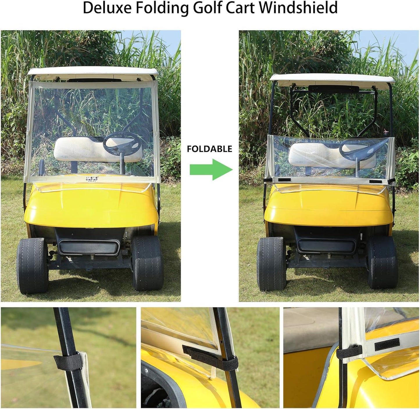 10L0L Golf Cart Windshield Compatible fot EZGO TXT Gas & Electric Models, Lightweight EZGO TXT Windshield Foldable Windproof Waterproof