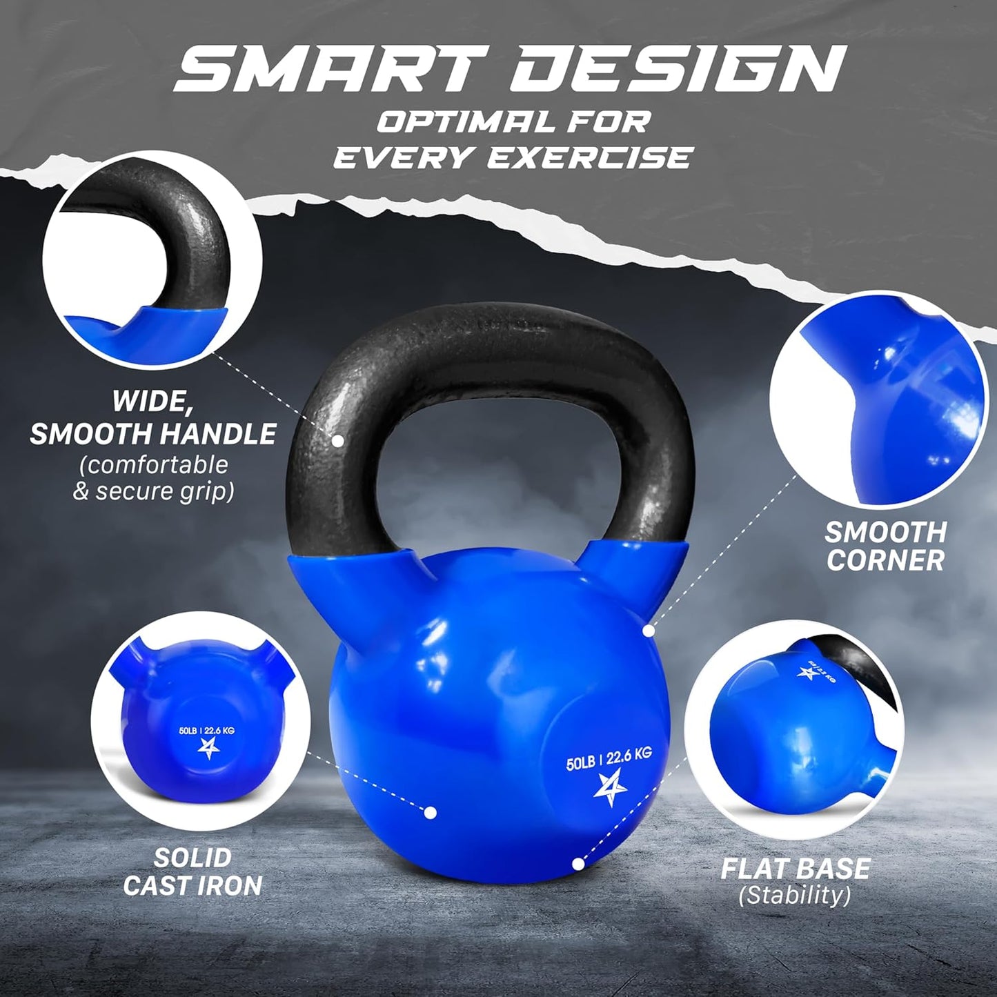 Yes4All Kettlebell - Vinyl Coated Cast Iron Strength Training | 5-100 LB for Home Gym Workouts