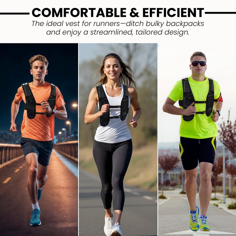 Running Vest with Water Bottle – Lightweight, Breathable Designed Reflective Hydration Vest with 6 Pockets – Adjustable Running Backpack for Men & Women, Ideal for Marathon & Night Trainings