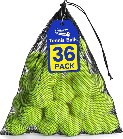 FURWEY Pressureless Tennis Balls - Bulk Pack of 12/24/36/80 with Mesh Bag for Easy Transport | Ideal for Beginners & Dogs