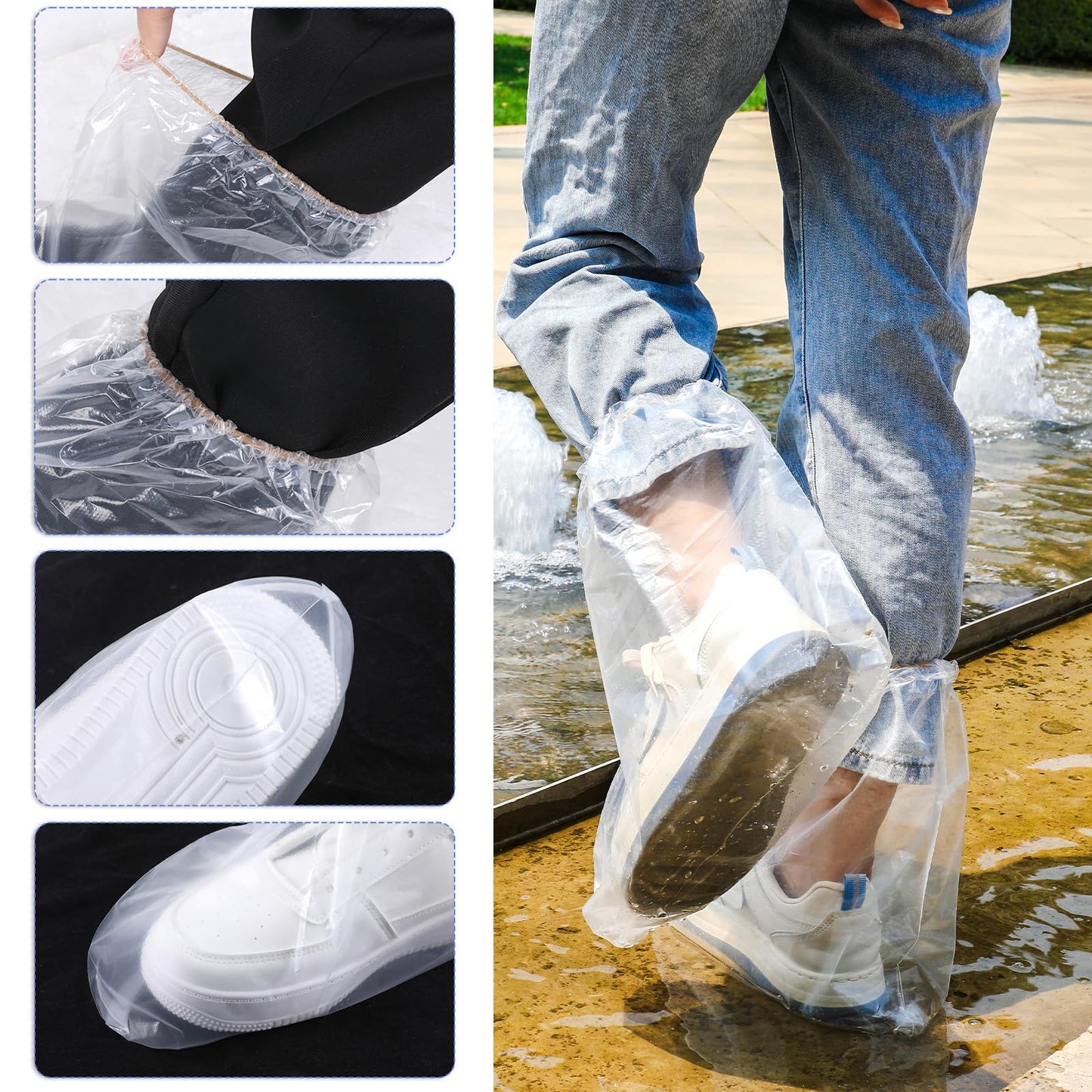 10 Pairs Shoe Covers Boot Covers Disposable Non-Slip Waterproof Shoe Covers, Thickened Waterproof Shoes Covers, Plastic Boot and Shoe Covers for Men and Women (Transparent)