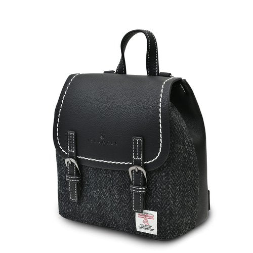 SNOW PAW Harris tweed The Mini Jura Backpack, Black Herringbone, Mini
