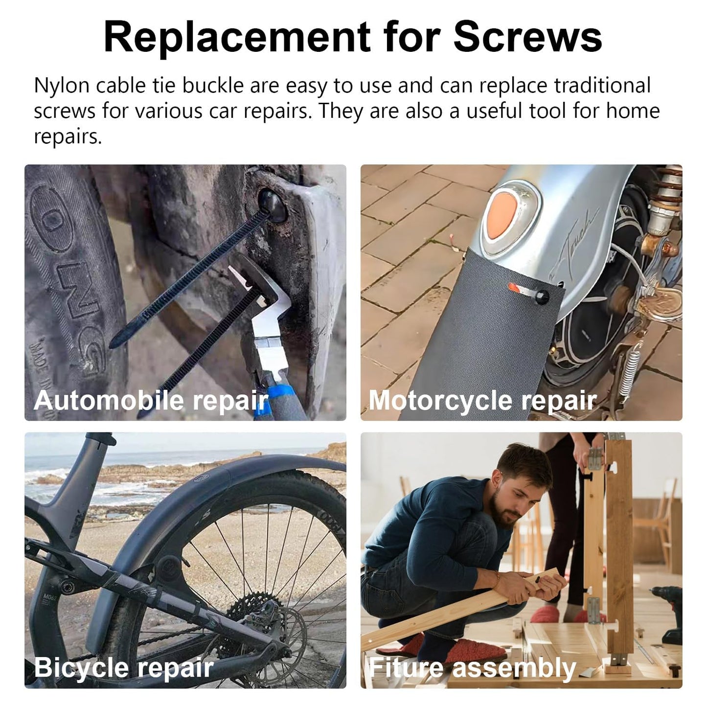 PAUTRIC 150Pcs Nylon Universal Cable Tie Buckle for Car, Automotive Zipper Clips, Plastic Rivet Grip Zip Ties, Snap-Fit Bumper Retainer Fender Liner Door Panel Fastener