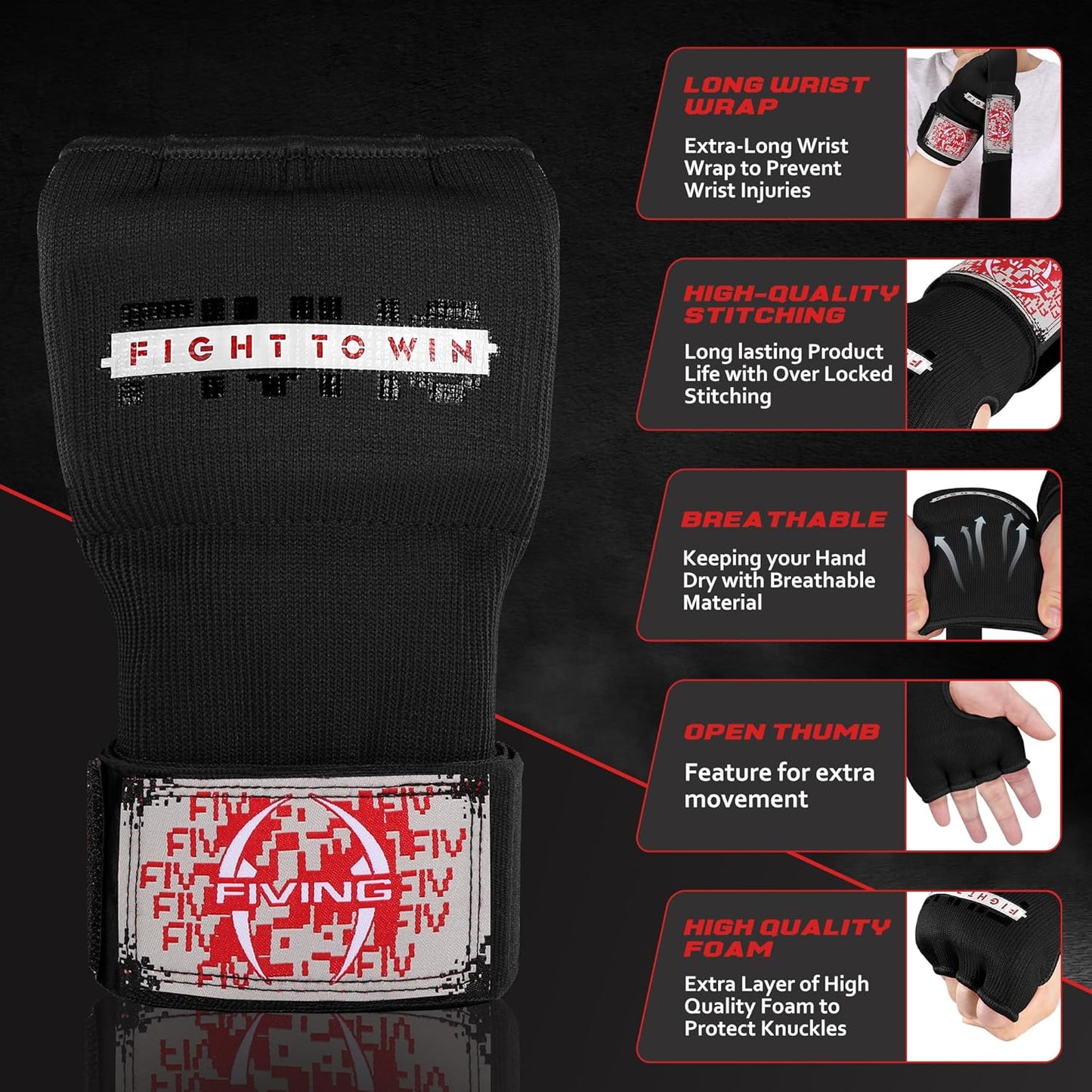 Skiennix Gel Padded Inner Gloves - Quick Elastic Hand Wraps for Boxing & MMA | Unisex Knuckle Wrist Protection