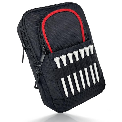 HOUYUKY Golf Pouch Accessory Organizer, Portable Golf Valuables Bag, Zippered Multi-Pocket Storage Bag, Can Store Small Tools Such As Balls, Tees, And Rangefinder (Red Trim)