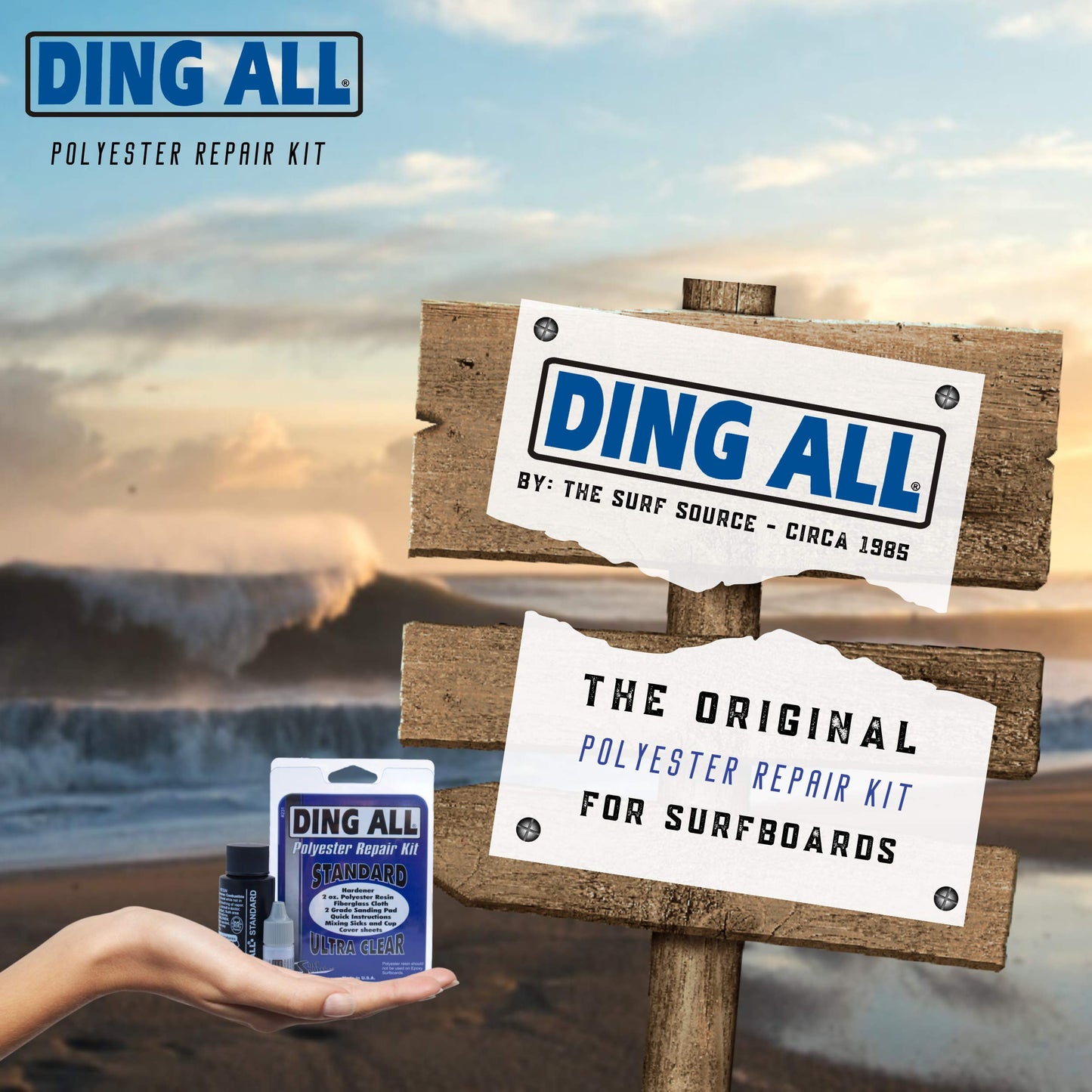 Ding All 2 Oz Polyester Repair Kit for Small to Medium Sized Polyester Surfboards Repairs