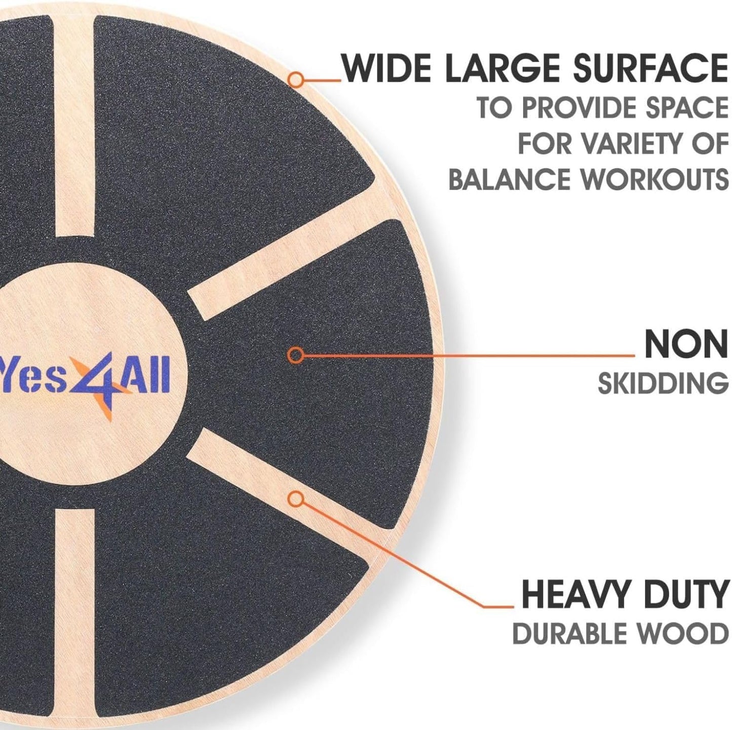 Yes4All 300lbs Wooden Wobble Board - 360-Degree Balance Trainer for Adults | Anti-Skid Design