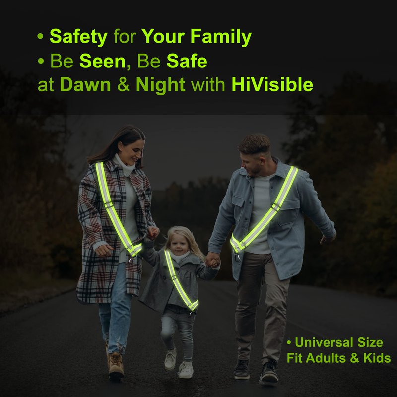 HiVisible Reflective Sash for Walking at Night Adjustable Safety Sash for Men Women Kids Reflective Belt Sash for Running Walking Biking (2 Sashes)