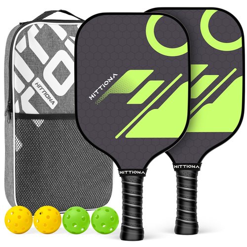 HITTIONA Pickleball Paddles - Fiberglass Pickleball Paddles Set of 2, USAPA Approved Pickle Ball Rackets 2 Pack with 4 Pickleball Balls, 1 Pickleball Bag, Paddles Ball Set for Beginners