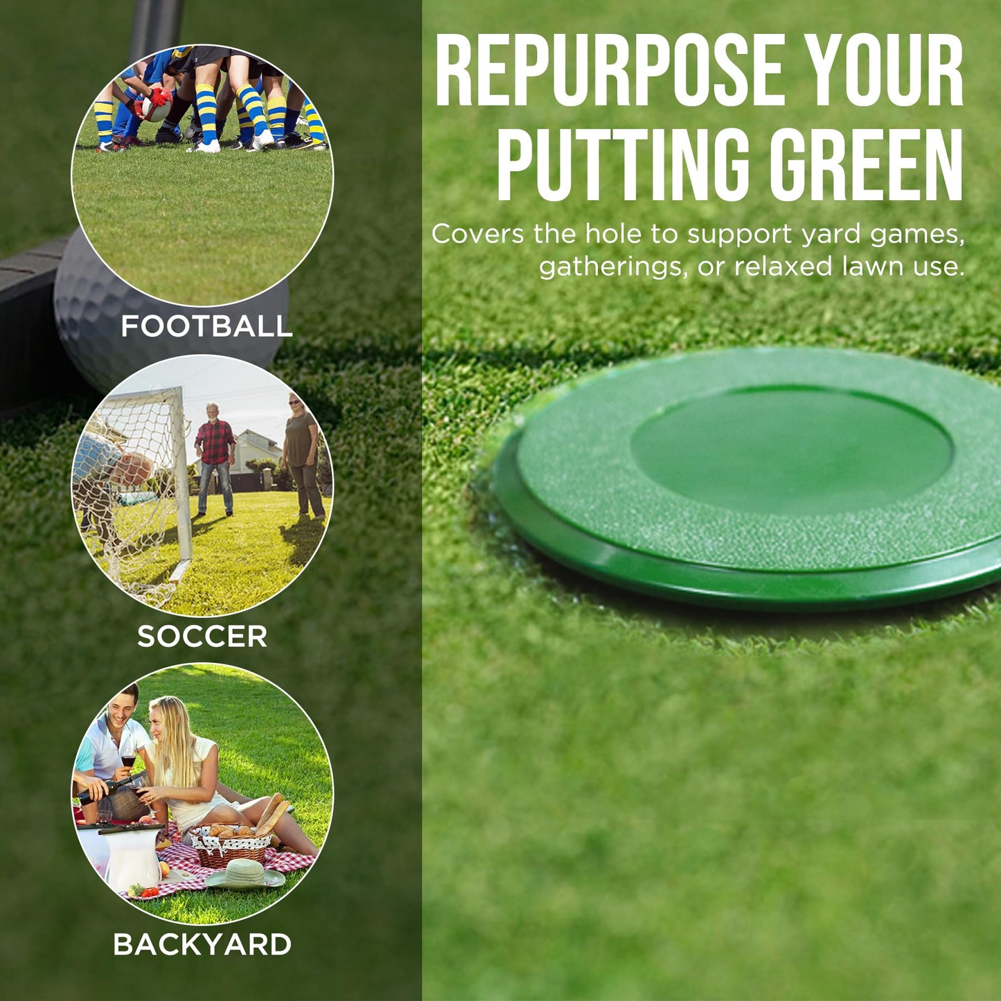 KINGTOP Golf Hole Cup Cover – Fits Standard 4.25" Aluminum & Plastic Golf Cups – Convert Backyard Practice Putting Green to Multi-Use Space, 4-Pack