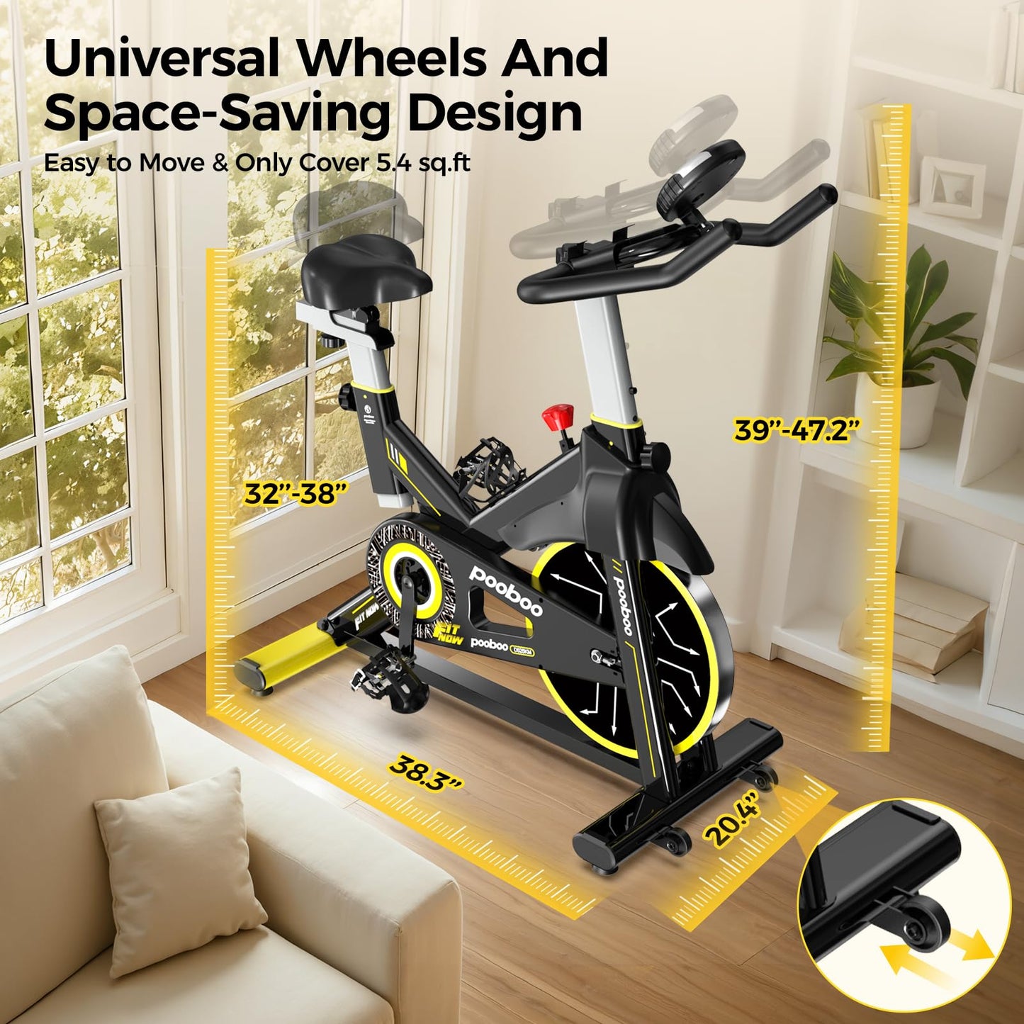 POOBOO Magnetic Exercise Bike, Quiet Stationary Bike with APP and 350lbs Weight Capacity, Indoor Cycling Bike with LCD Monitor and Tablet Holder, Heavy Duty Workout Bike for Home Gym Weight Loss
