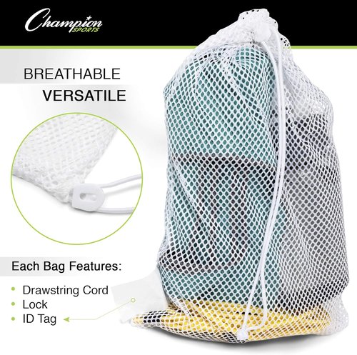Champion Sports Mesh Equipment Bag - Heavy-Duty Nylon Drawstring Storage Sack for Balls, Swim Gear & Laundry, Multiple Sizes Available