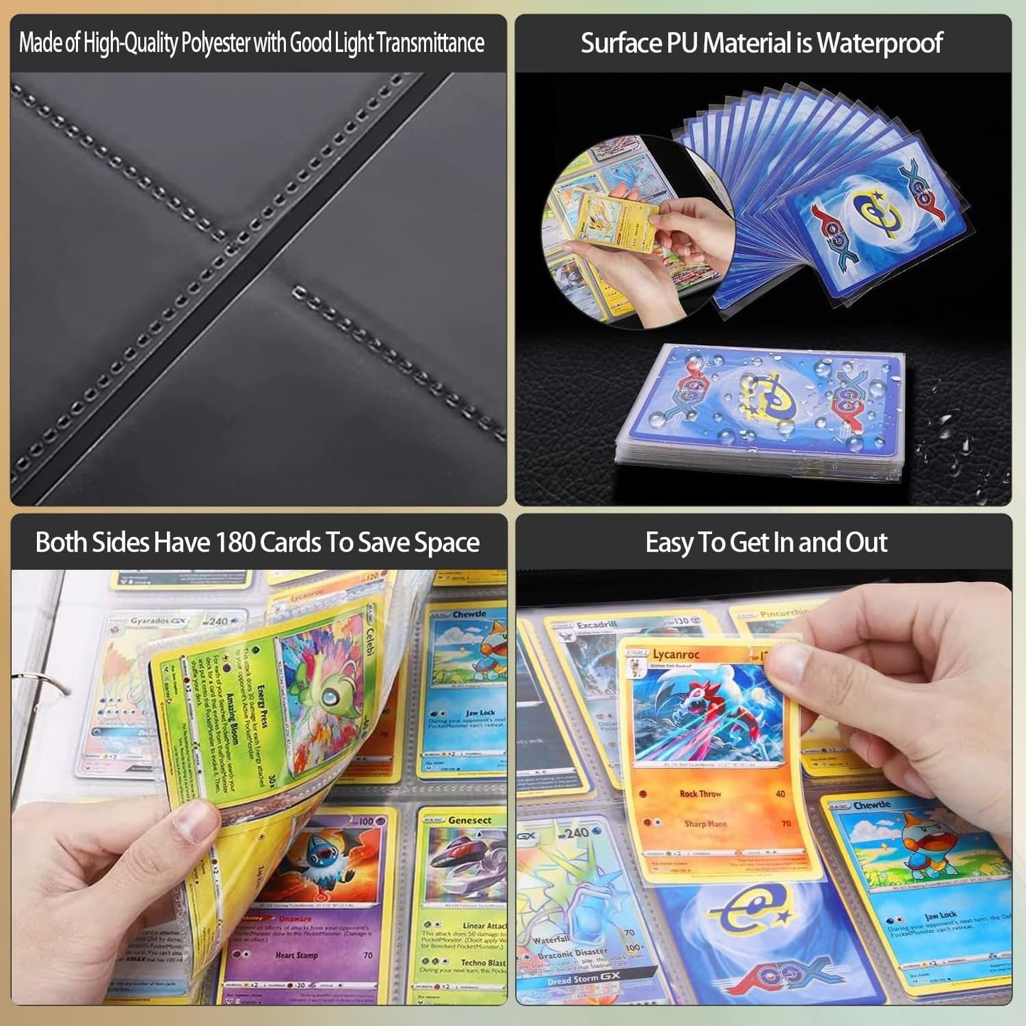 Skiennix 9-Pocket Trading Card Binder - Premium PU Leather, Soft Suede Lining | Holds 360 Cards