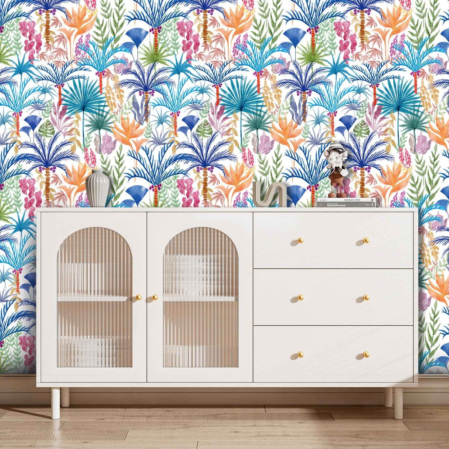 practicalWs Boho Peel and Stick Wallpaper Floral Decorative Wallpaper Beach Tropical Coconut Tree Self Adhesive Wall Paper Vinyl Wrap Roll 17.7" x 118.1"