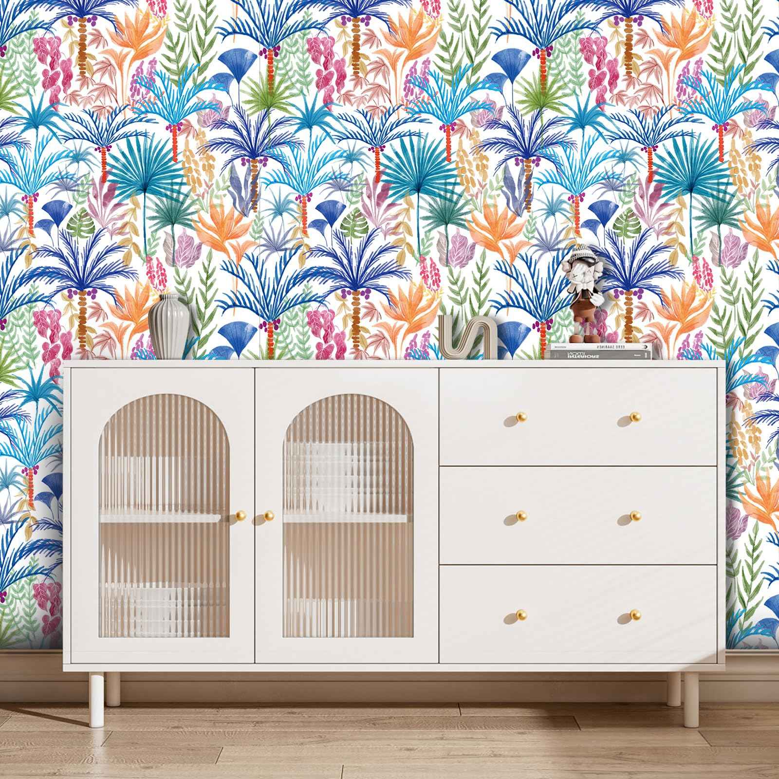 practicalWs Boho Peel and Stick Wallpaper Floral Decorative Wallpaper Beach Tropical Coconut Tree Self Adhesive Wall Paper Vinyl Wrap Roll 17.7" x 118.1"