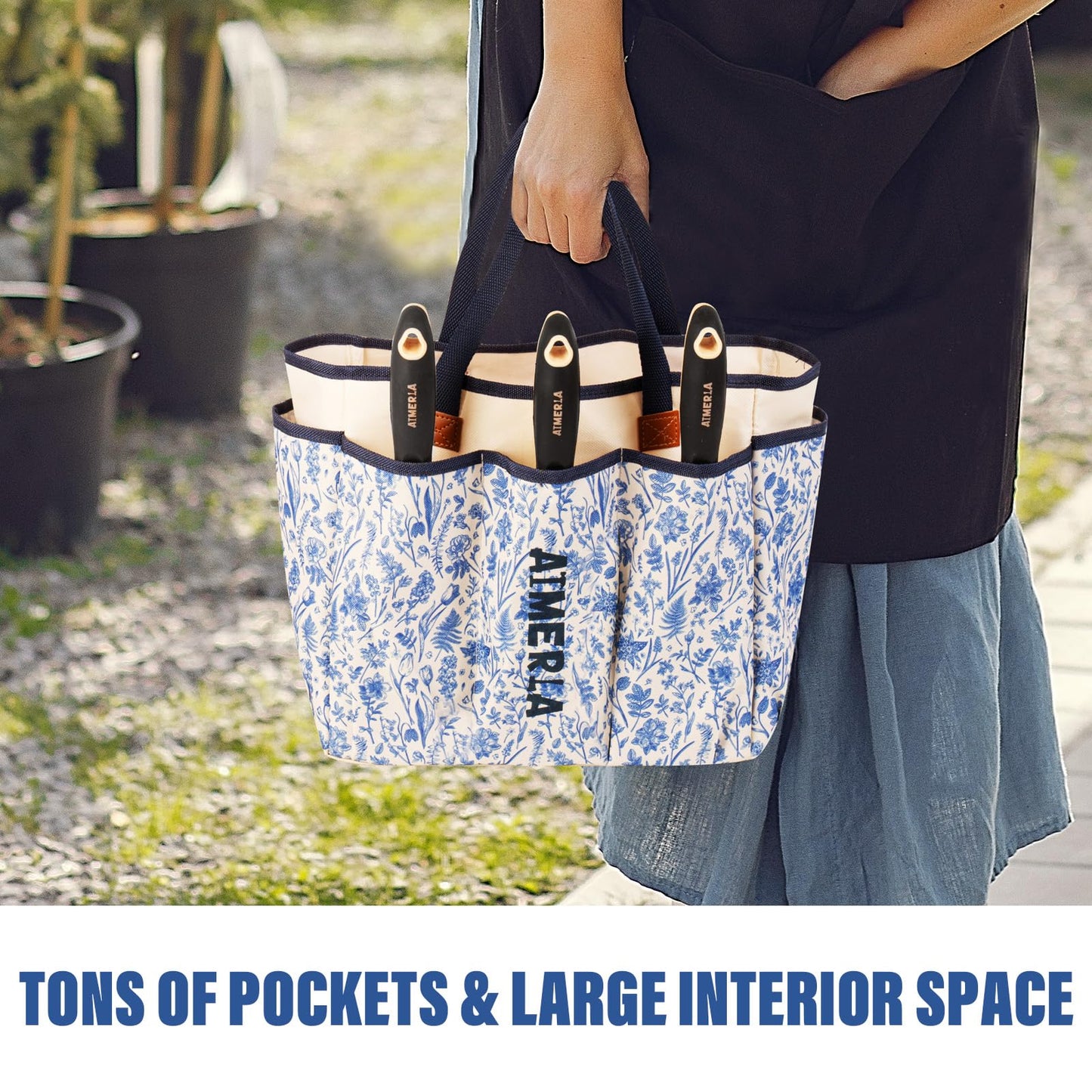 Aimerla Gardening Tool Set of 5 Heavy Duty Aluminum Garden Tools with Non-Slip Rubber Grip, Fashion Garden Bag, Durable Hand Tools for Gardener, Weeding, Gardening Gifts for Women,Men - Floral