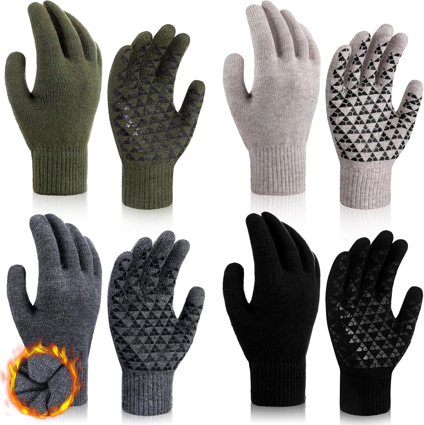 Regine Switzerland Men's Wool Gloves - Non-Slip Grip for Cold Weather | 4 Pairs for Tactical Skiing & Hunting