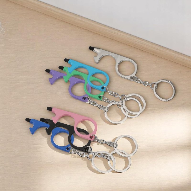 14Pcs No Touch Door Opener Tool with Stylus, Key Touchless Door Opener with Keychain Multifunctional Button Pusher Bulk Heavy-duty Safe Touch Reusable