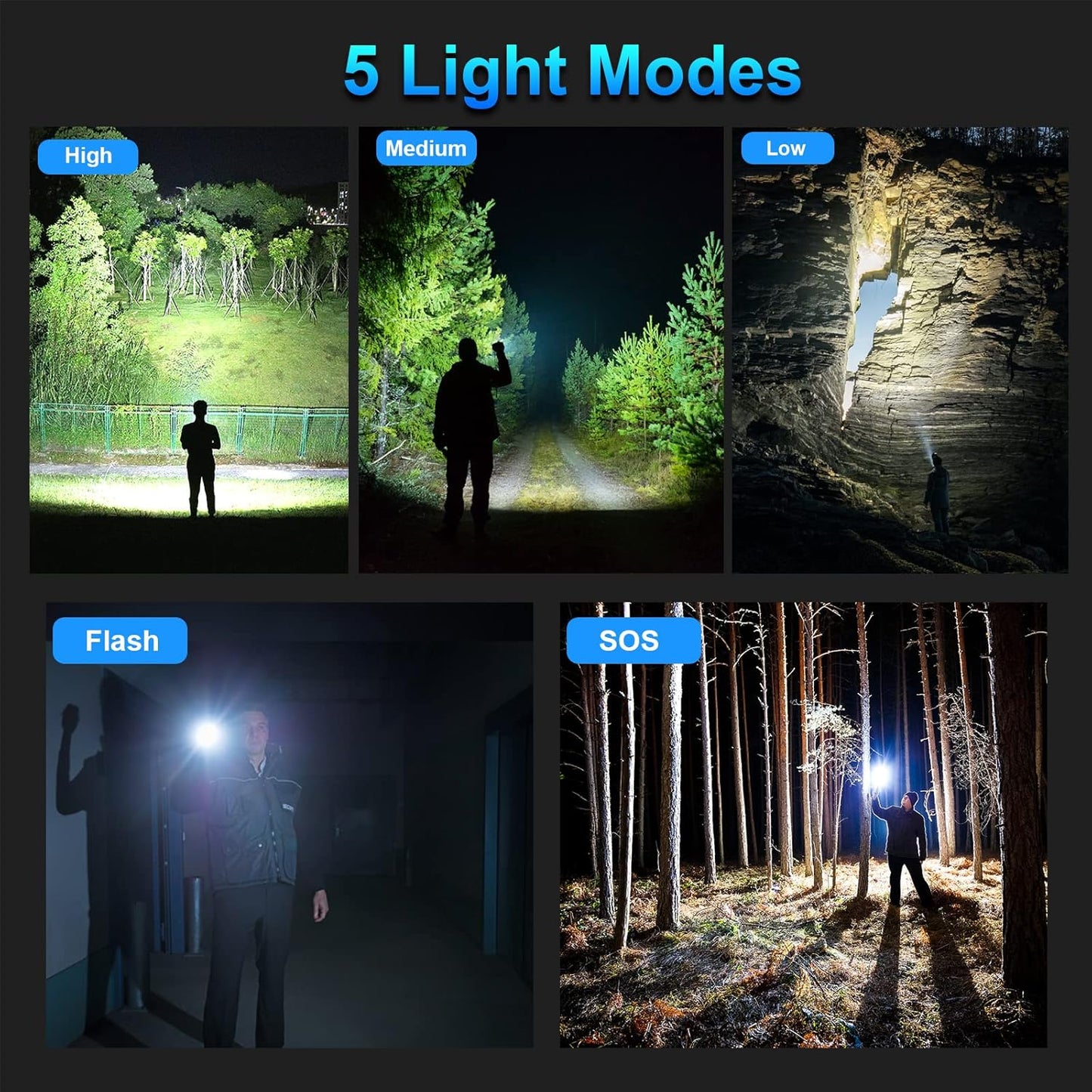 90000 Lumens Rechargeable Flashlights - 2 Pack, Super Bright LED with 5 Modes for Home & Outdoor Use