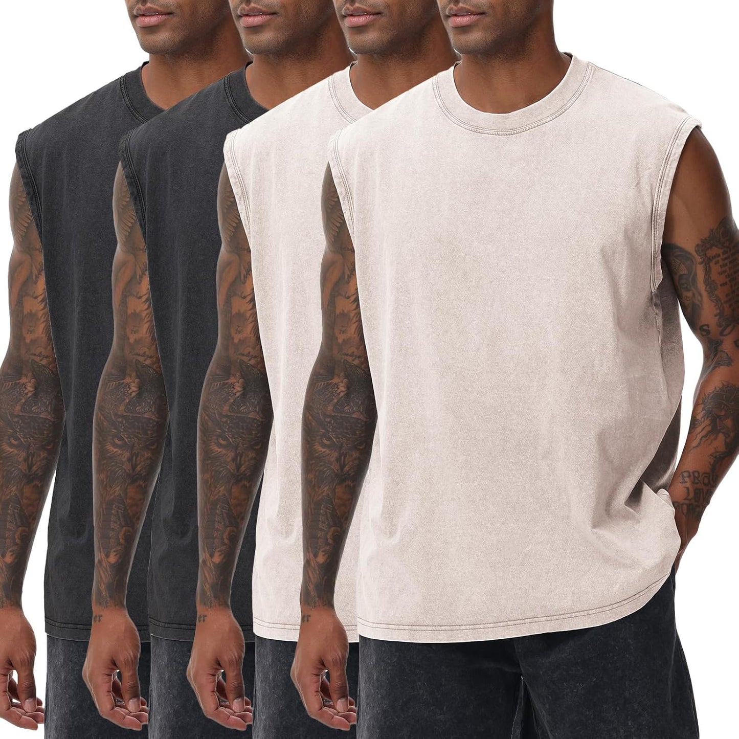 Skiennix Men's Workout Tank Tops - Sleeveless Muscle Tee for Gym & Running | Acid Wash Style