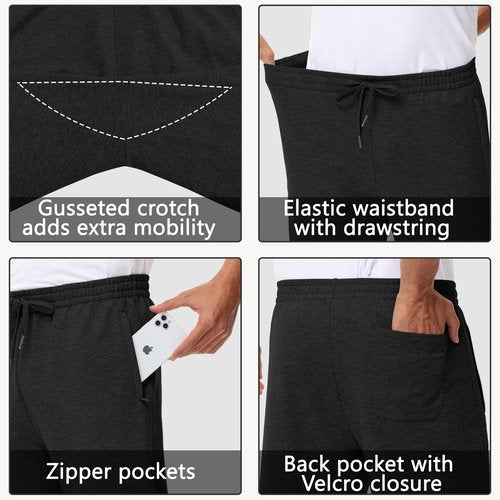 MIVEI Men's 34" Cotton Yoga Sweatpants - Athletic Casual Lounge Open Bottom Straight Leg Loose Sweat Pants with Zip Pockets Black