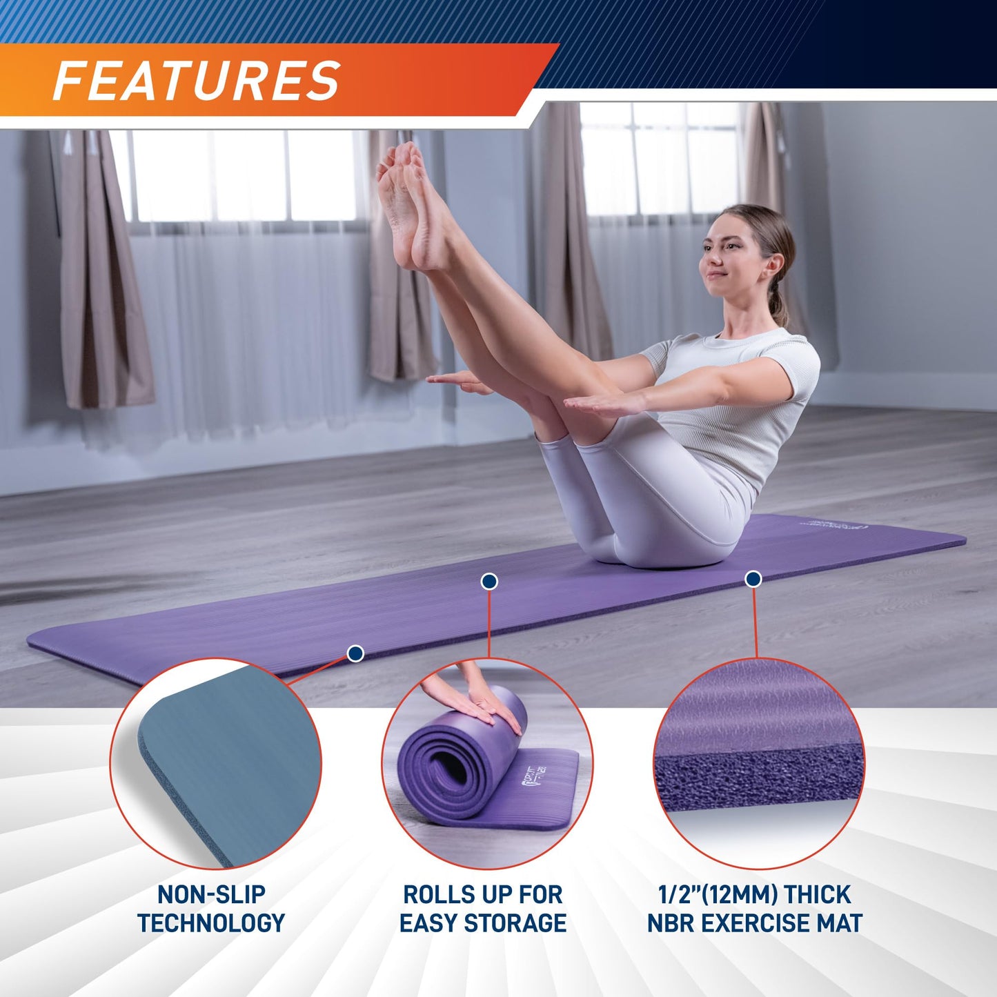 Circuit Fitness by Marcy 1/2-inch (12mm) Extra Thick Multi-Purpose Exercise Yoga Mat with Carrying Strap - Serenity Purple