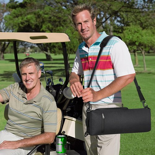 Golf Cooler Bag for Men Women, Small Soft Insulated Beer Cooler Holds 6 Pack of Cans or Two Wine Bottles, Portable Golf Accessories Cooler Sleeve for Camping Picnic Beach Outdoor (Black)