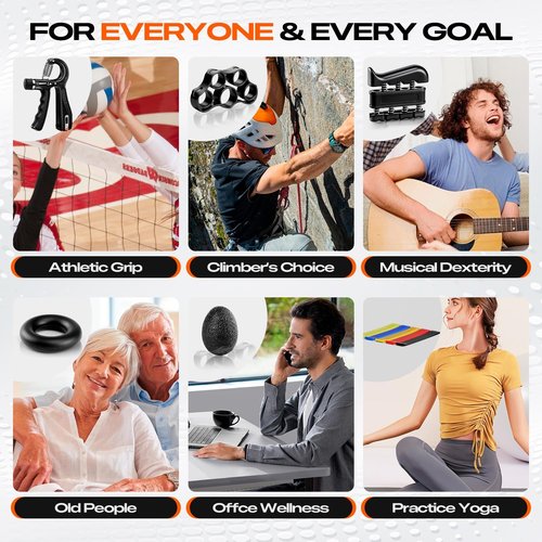 Grip Strength Trainer Kit - Adjustable Hand Gripper & Forearm Strengthener | 10-Pack with Finger Stretcher, Stress Ball & Bands for Muscle Recovery