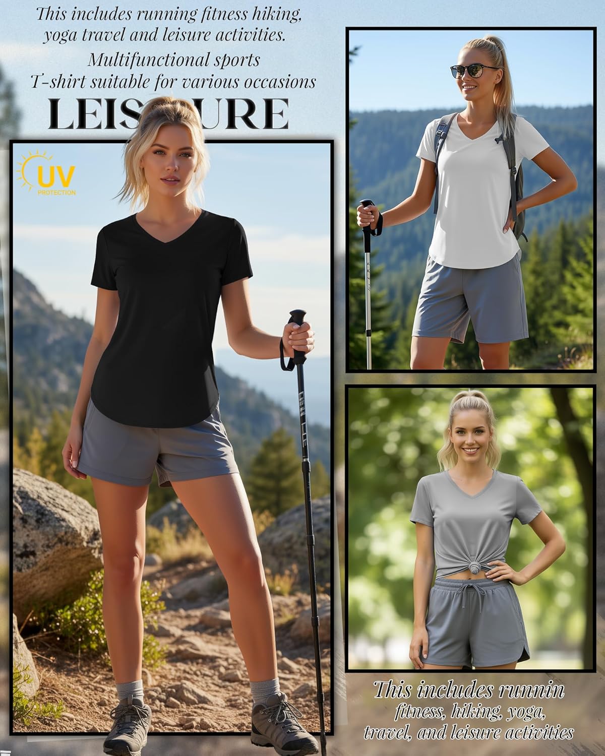 Oakgarden Women's Workout Tops - Quick Dry UPF 50+ V Neck Gym Shirts | 4 Pack, Lightweight & Stylish