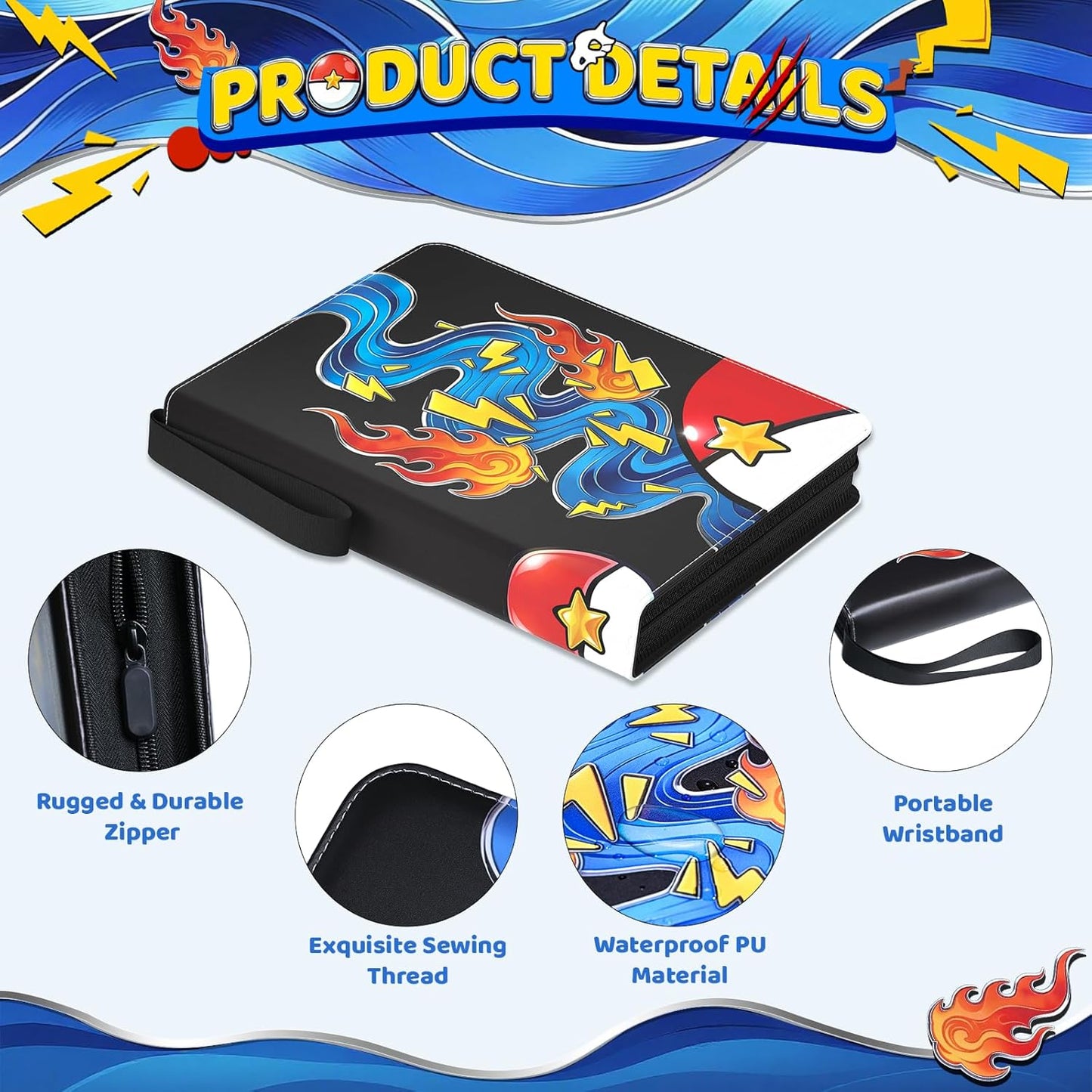 Skiennix Trading Card Binder - 900-Pocket Waterproof Holder with 50 Removable Sleeves | Aqua Breath